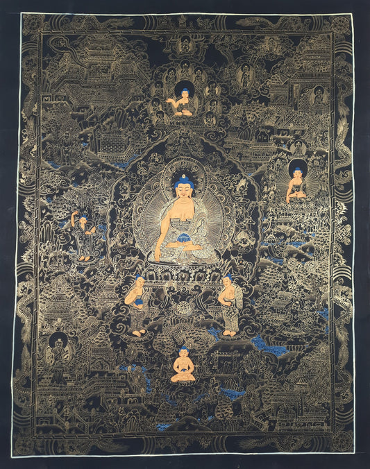 Hand painted Original Buddha Life Story Masterpiece Painting Tibetan Wall hanging Thangka  / Thangka / Compassion Meditation