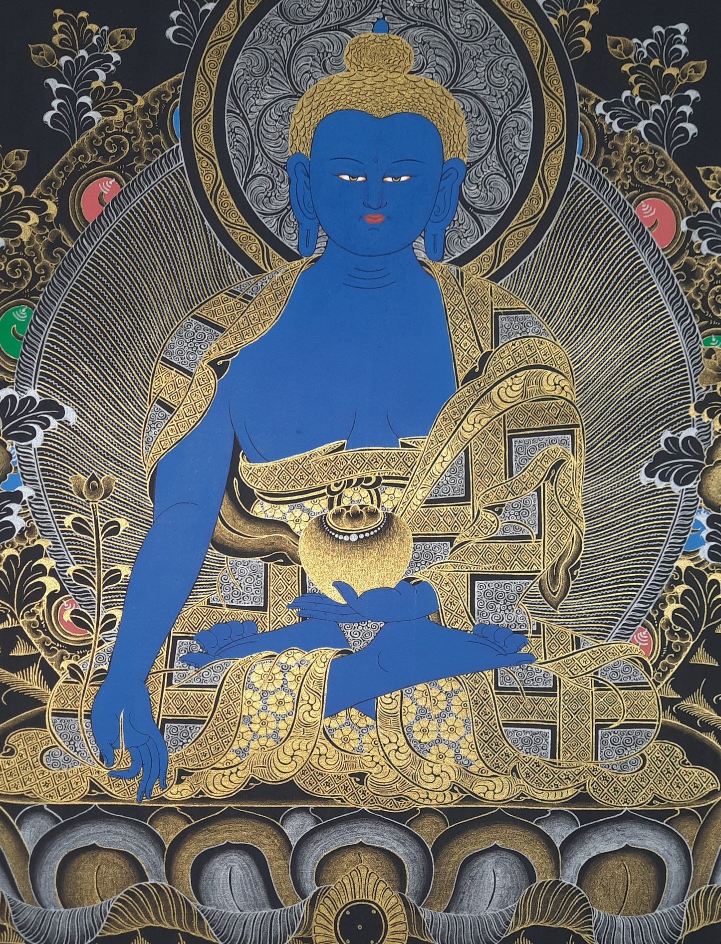 Original Hand Painted Medicine Buddha / Bhaisajyaguru Masterpiece Tibetan Wall Hanging Thangka Painting Compassion Meditation From Nepal