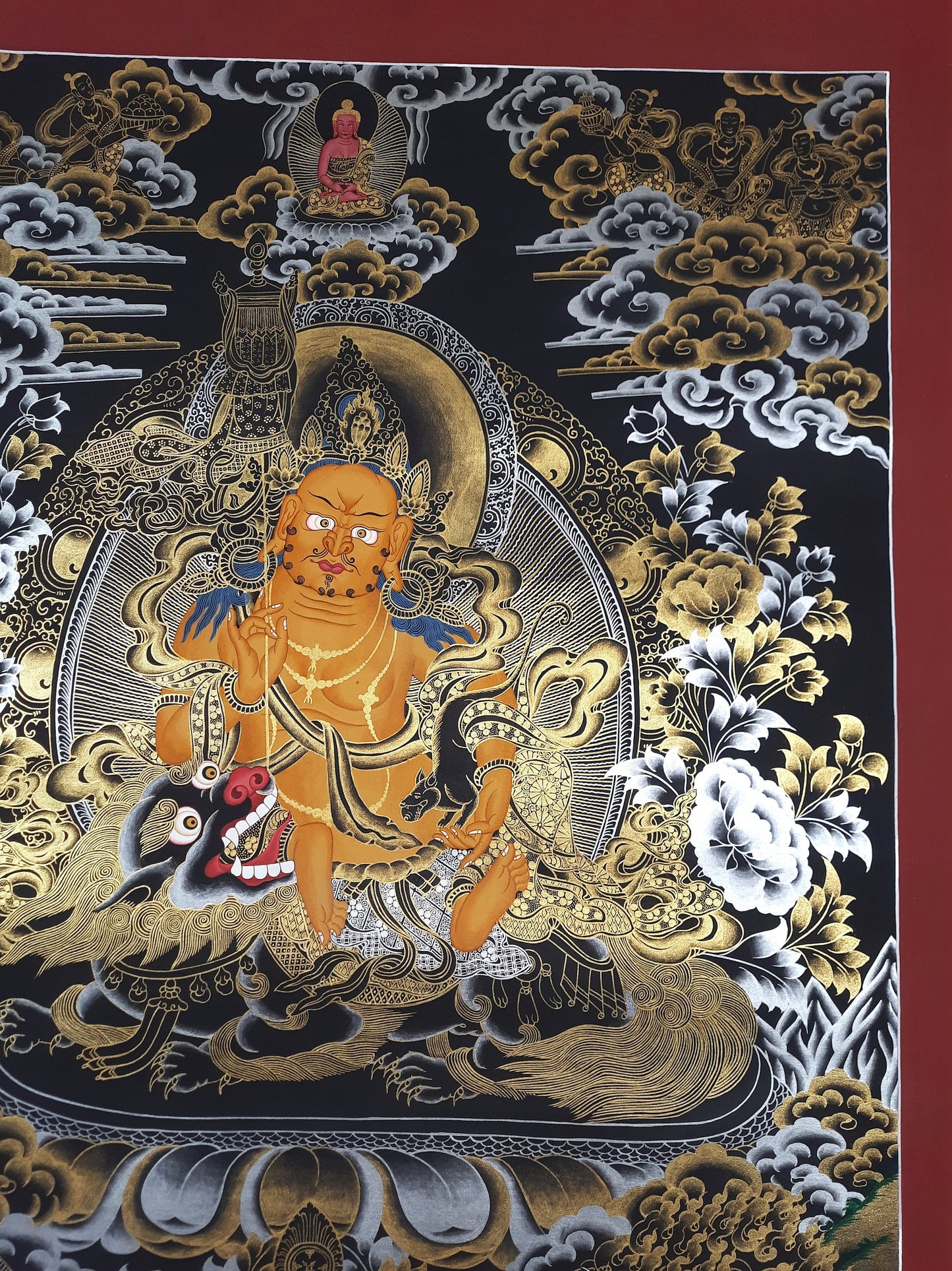 Original Hand Painted Jambhala/ Kubera/ God Of Wealth Tibetan Compassion / Meditation Thangka / Thanka Painting/ Home Décor/ Wall Hanging