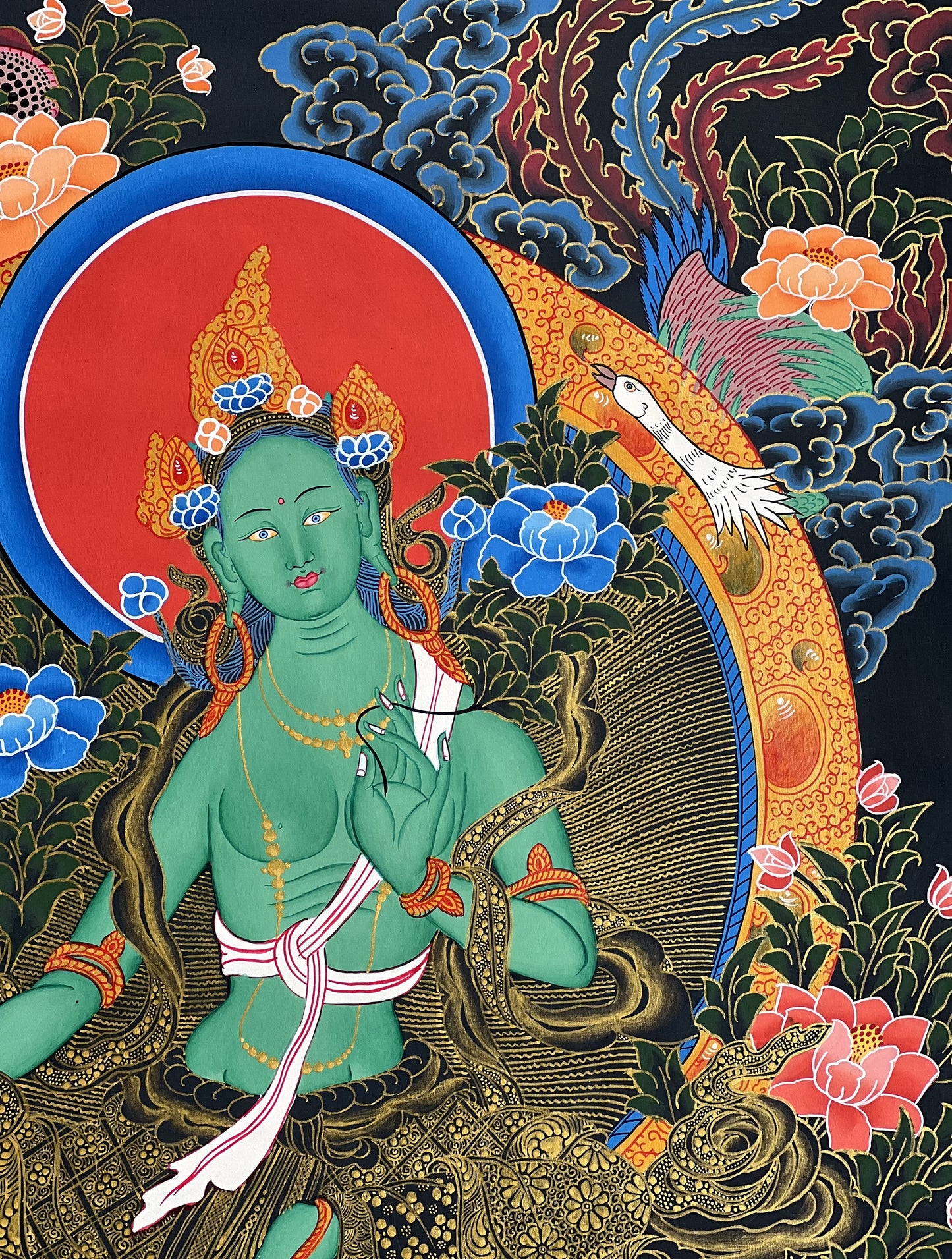 Original Hand painted Green Tara Masterpiece Tibetan Thangka / Thanka Painting Compassion Meditation Art From Nepal