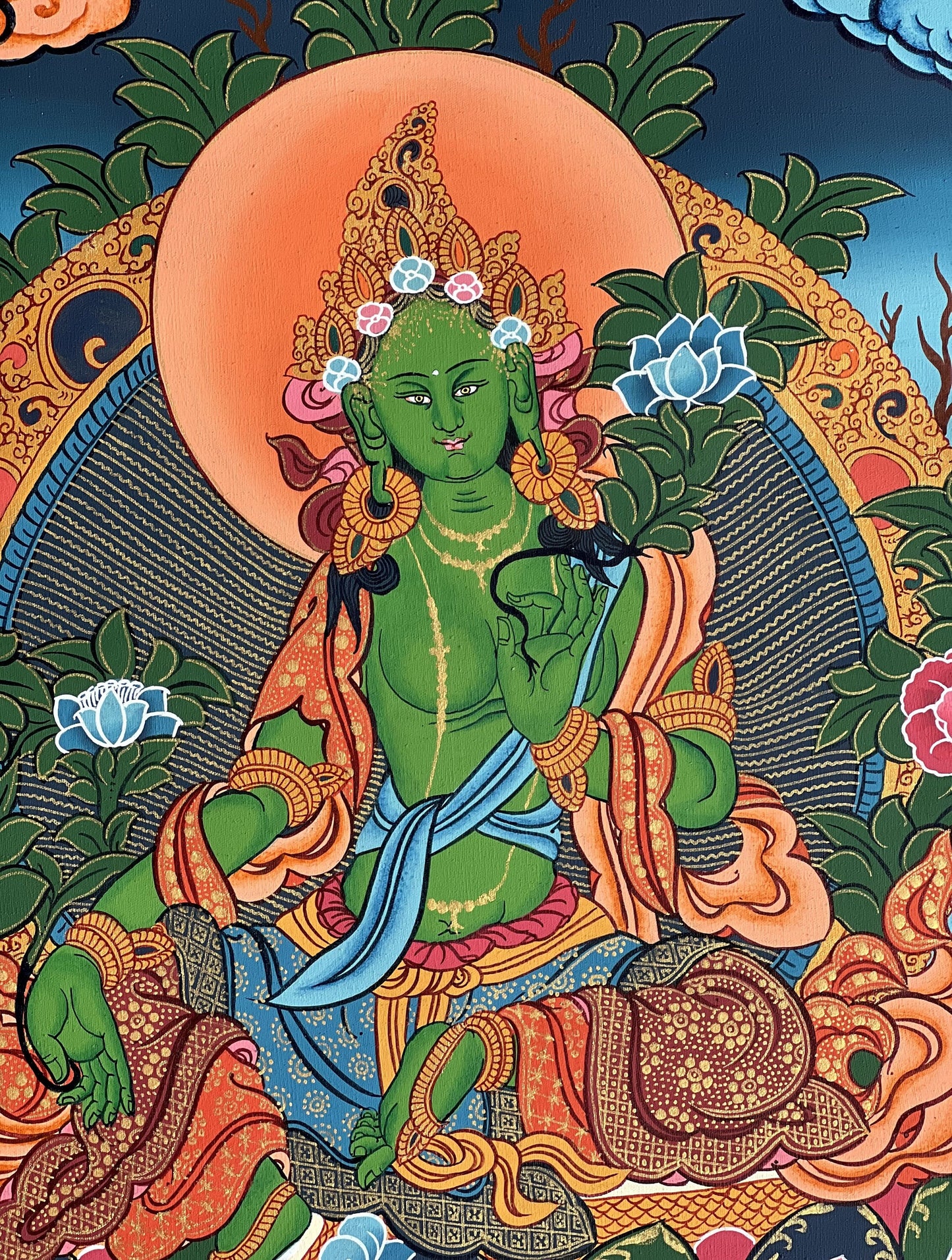 Original Hand painted Green Tara Masterpiece Compassion Meditation Art/ Wall Hanging/ Tibetan Thangka / Thangka Painting From Nepal