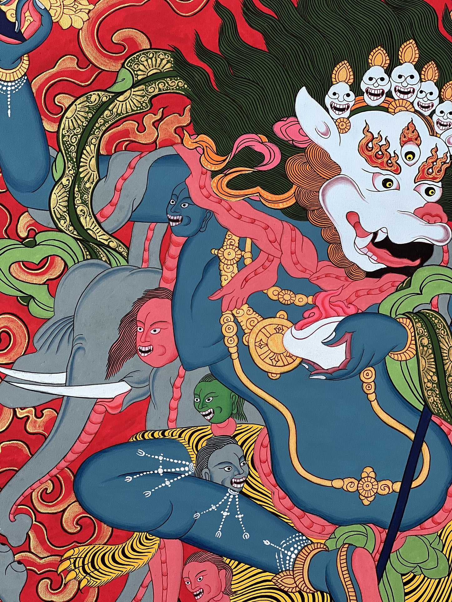 Original Hand Painted Lion Face Dakini / Simhamukha/ Simhamukhi Jogini /Yogini Masterpiece Tibetan Meditation Thangka / Thanka Painting