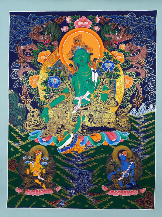 Hand painted Original Green Tara Masterpiece Thangka  / Thangka Painting Compassion Meditation Art/ Tibetan Wall Hanging From Nepal