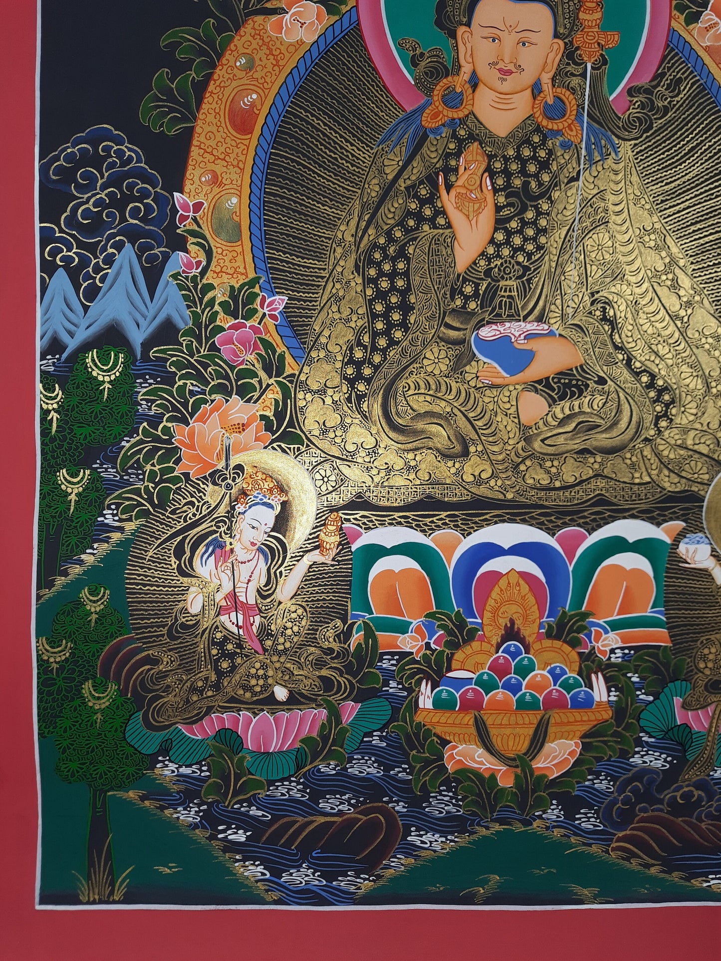 Original Hand Painted Guru Rinpoche/ Padmasambhava Tibetan Wall Hanging Compassion Meditation Thangka / Thanka Painting From Nepal