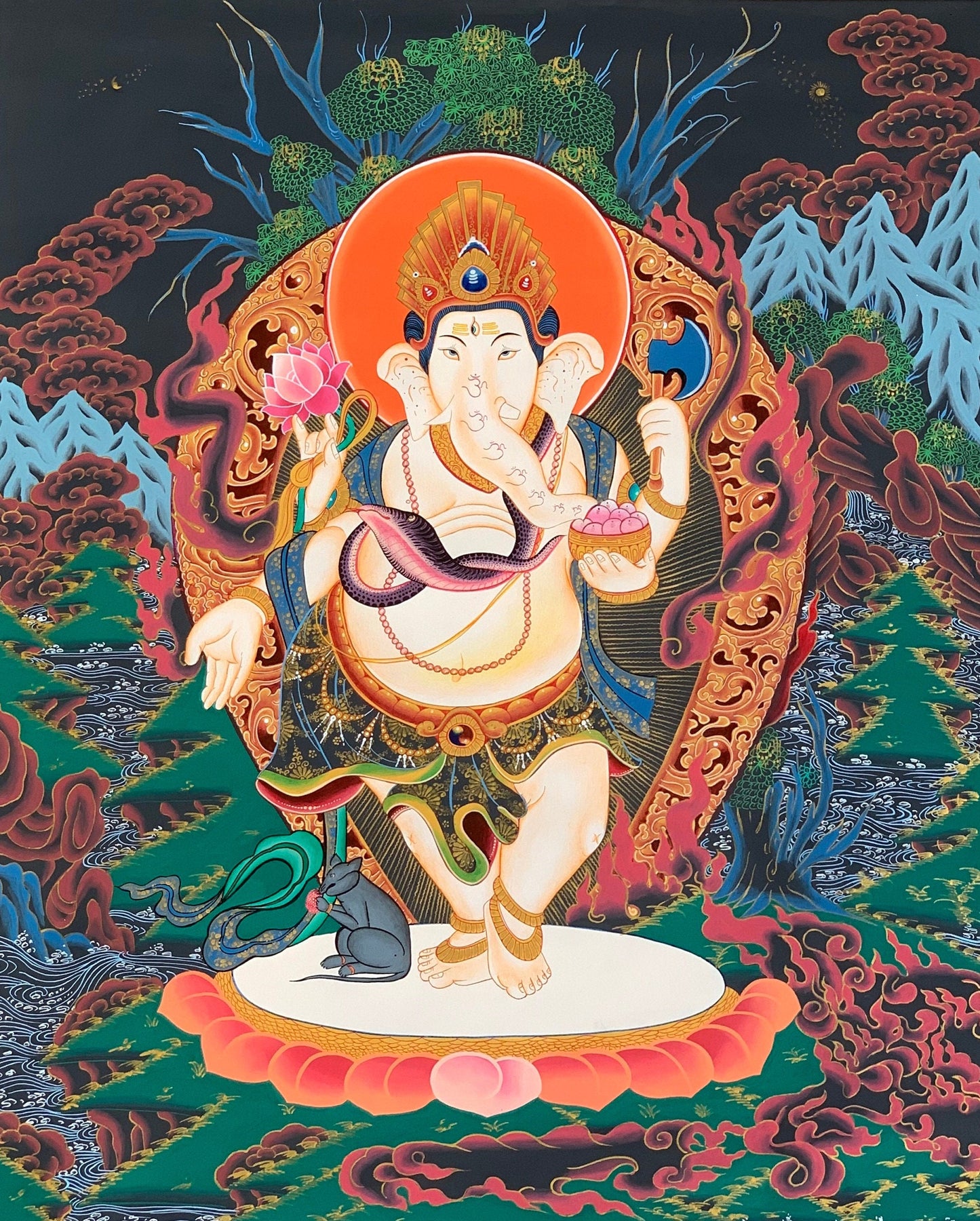 4 Armed Ganesha, Ganapati, Vinayaka, High-Quality Masterpiece Newari Paubha Thangka Painting
