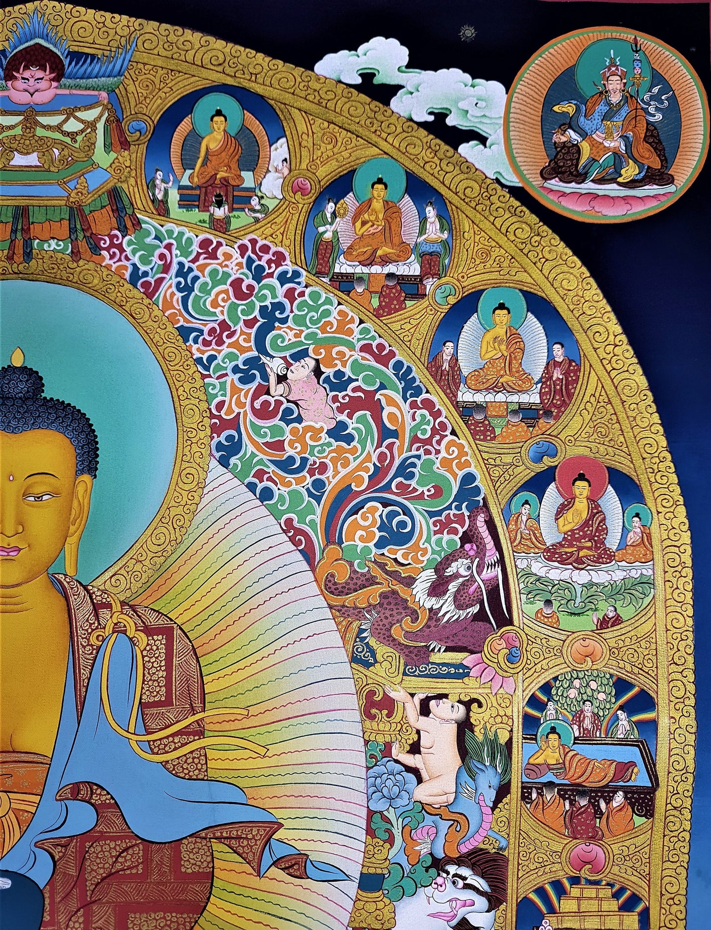 Hand-painted Original Buddha Life Story Masterpiece Tibetan Wall hanging Thangka / Thangka Painting Compassion Meditation Art