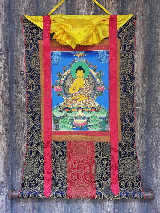 Hand Painted Original  Amoghasiddhi Buddha / Master Quality Tibetan Thangka / Painting  With High Quality Tibetan Silk Framed