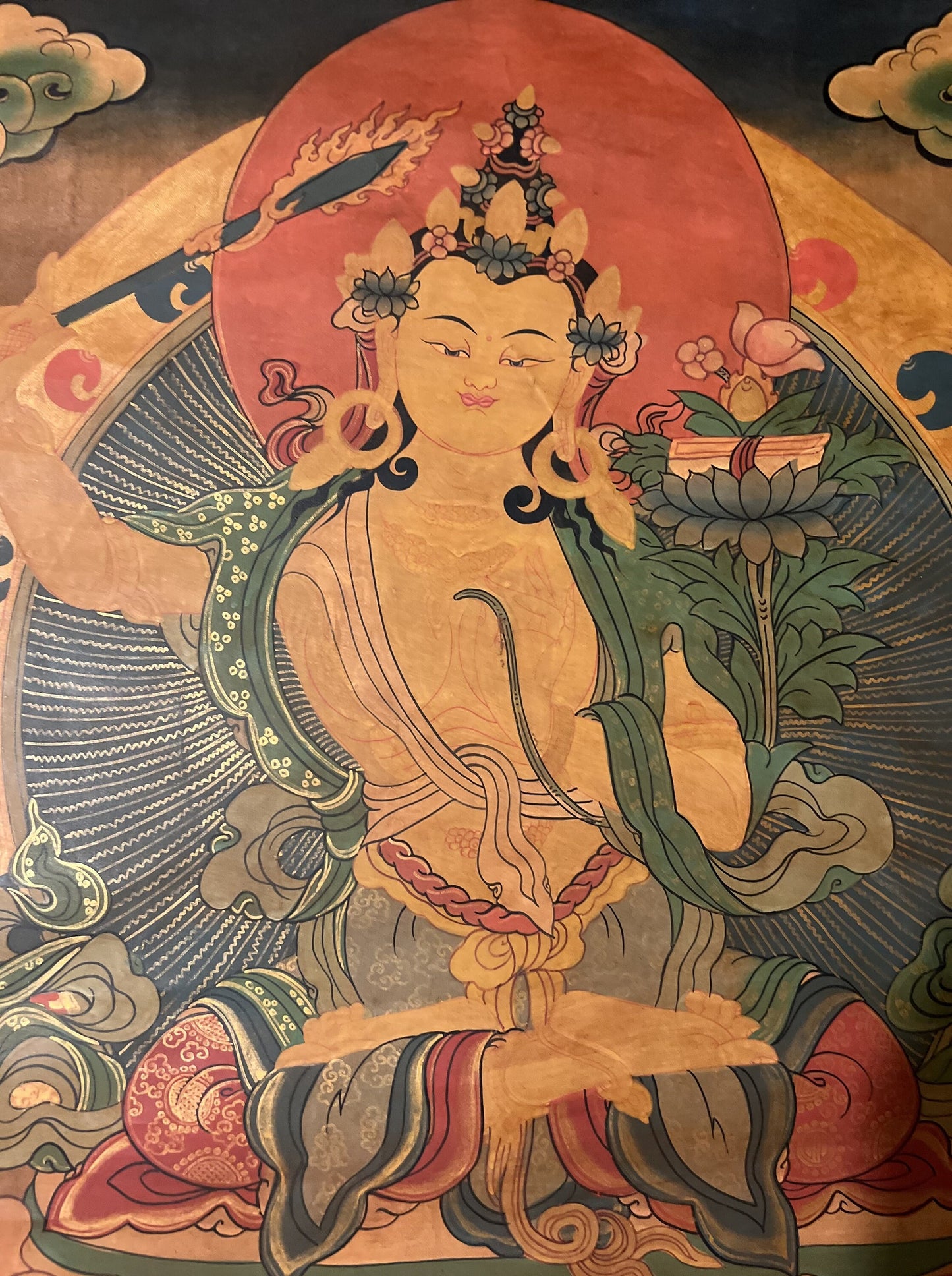 Original Hand painted Manjushree/ Manjushri /Jampelyang/ God OF Wisdom OIL- VARNISHED Tibetan Thanka / Thangka Painting from Nepal