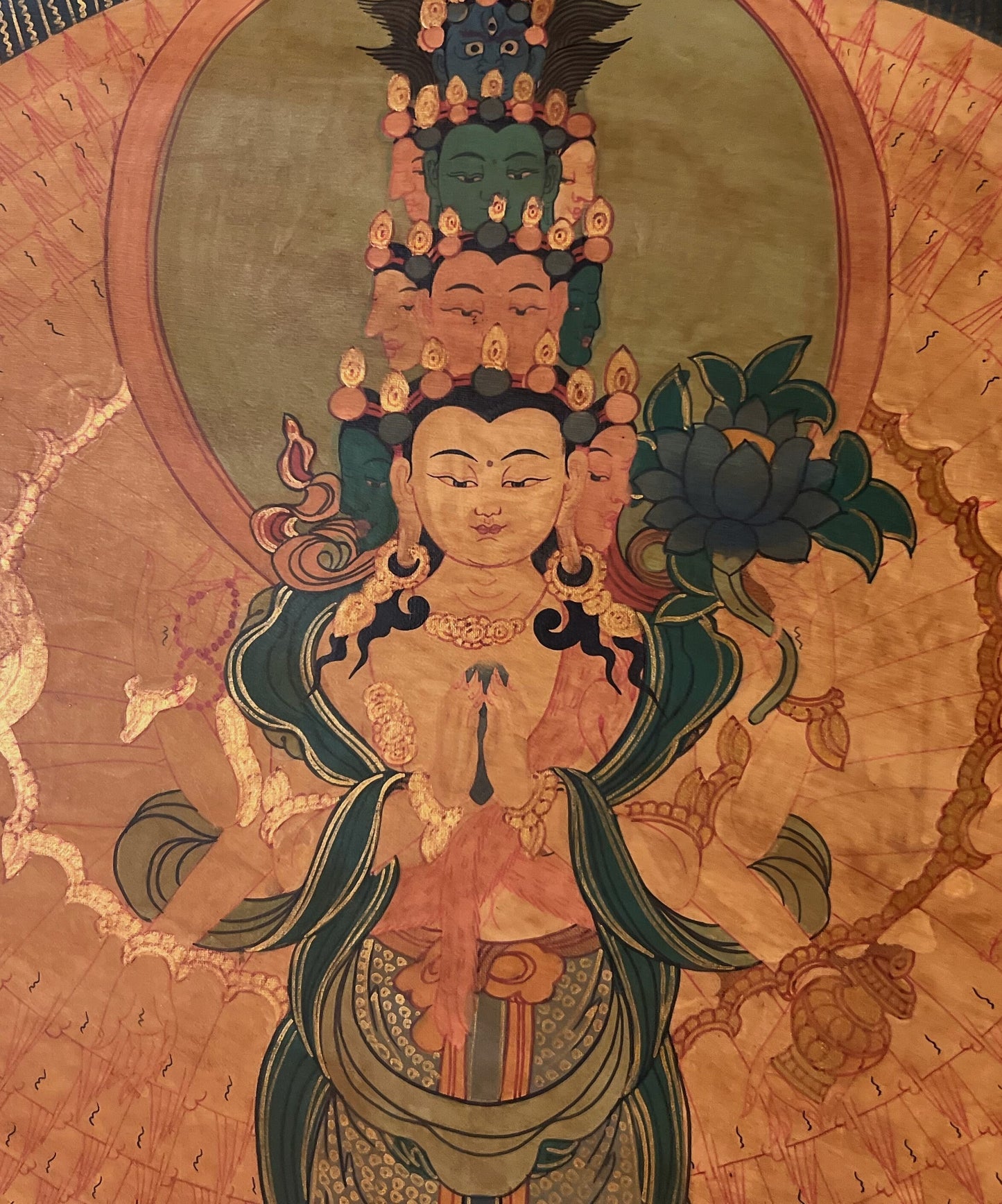 Original Hand Painted 1000 Armed Avalokiteshvara / Lokeshwor/ Tibetan Compassion / Meditation OLD OIL-VARNISHED Thangka / Thanka Painting