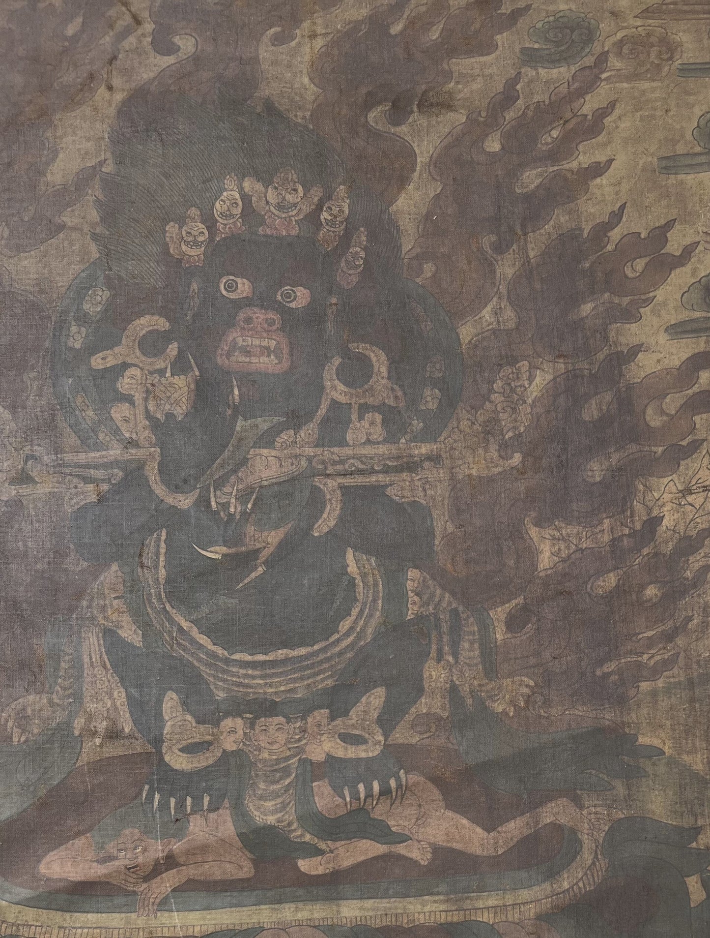 Black Mahakala/Mahankala Nepalese/ Tibetan Thangka Painting- Vintage from 19th. Century