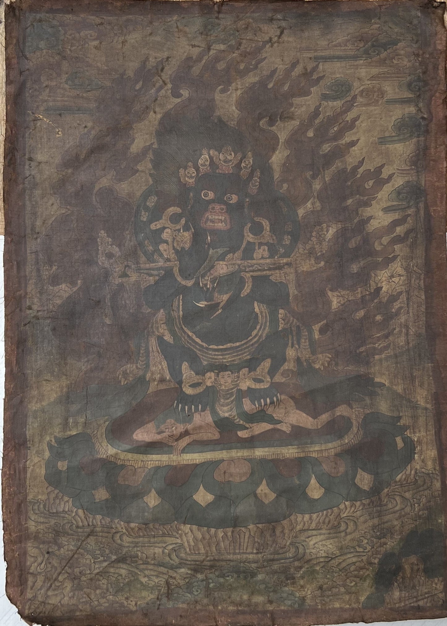 Black Mahakala/Mahankala Nepalese/ Tibetan Thangka Painting- Vintage from 19th. Century