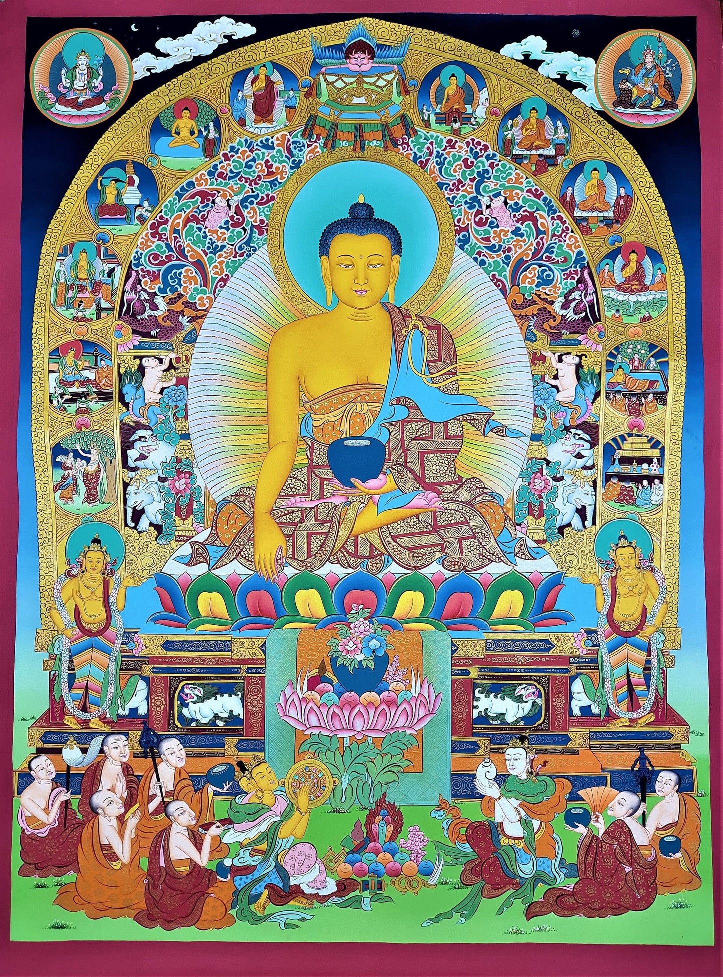 Hand-painted Original Buddha Life Story Masterpiece Tibetan Wall hanging Thangka / Thangka Painting Compassion Meditation Art
