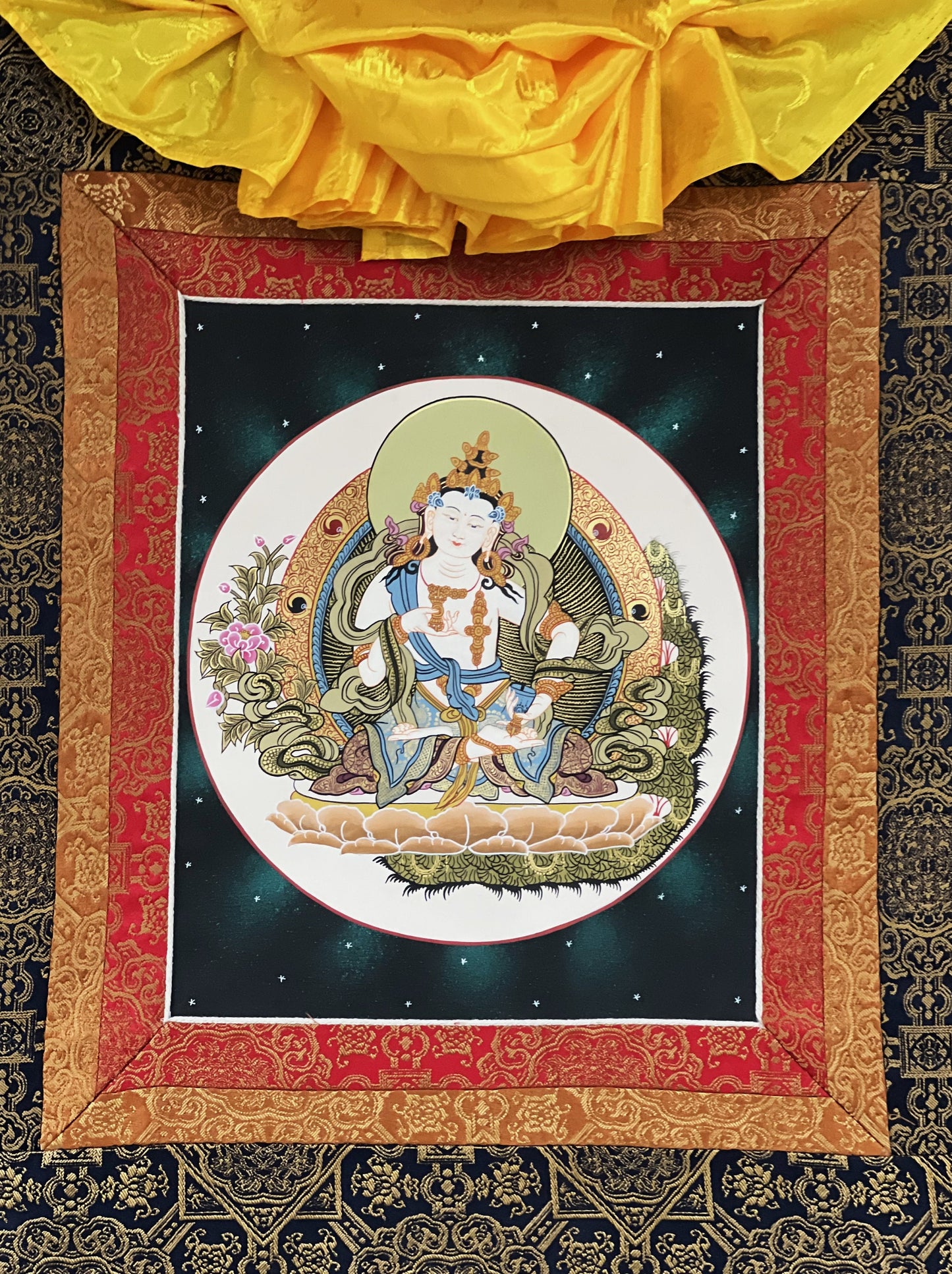 Original Hand-painted Vajrasattva/Dorje Sempa Master Quality Tibetan Thangka Painting Compassion Meditation Art with Premium Silk Brocade