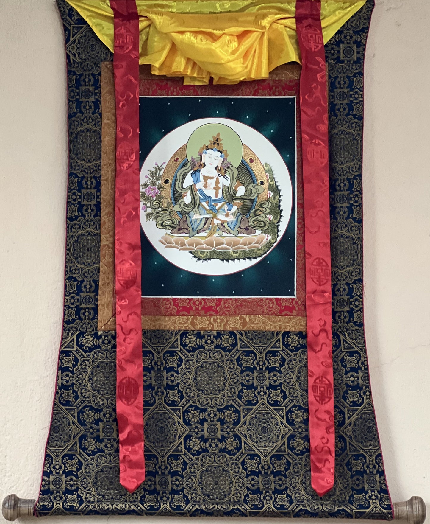 Original Hand-painted Vajrasattva/Dorje Sempa Master Quality Tibetan Thangka Painting Compassion Meditation Art with Premium Silk Brocade