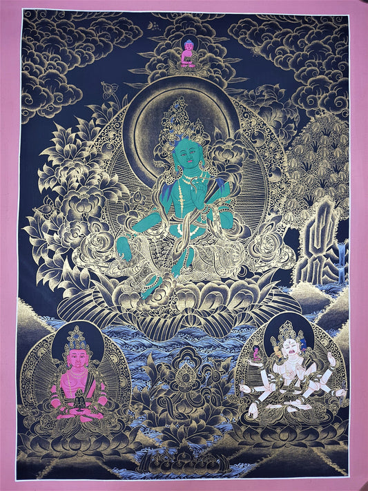 Hand painted Original Green Tara/ Shyamatara/ Female Buddha Masterpiece Tibetan Thangka /Thanka Painting/Wall Hanging  From Nepal