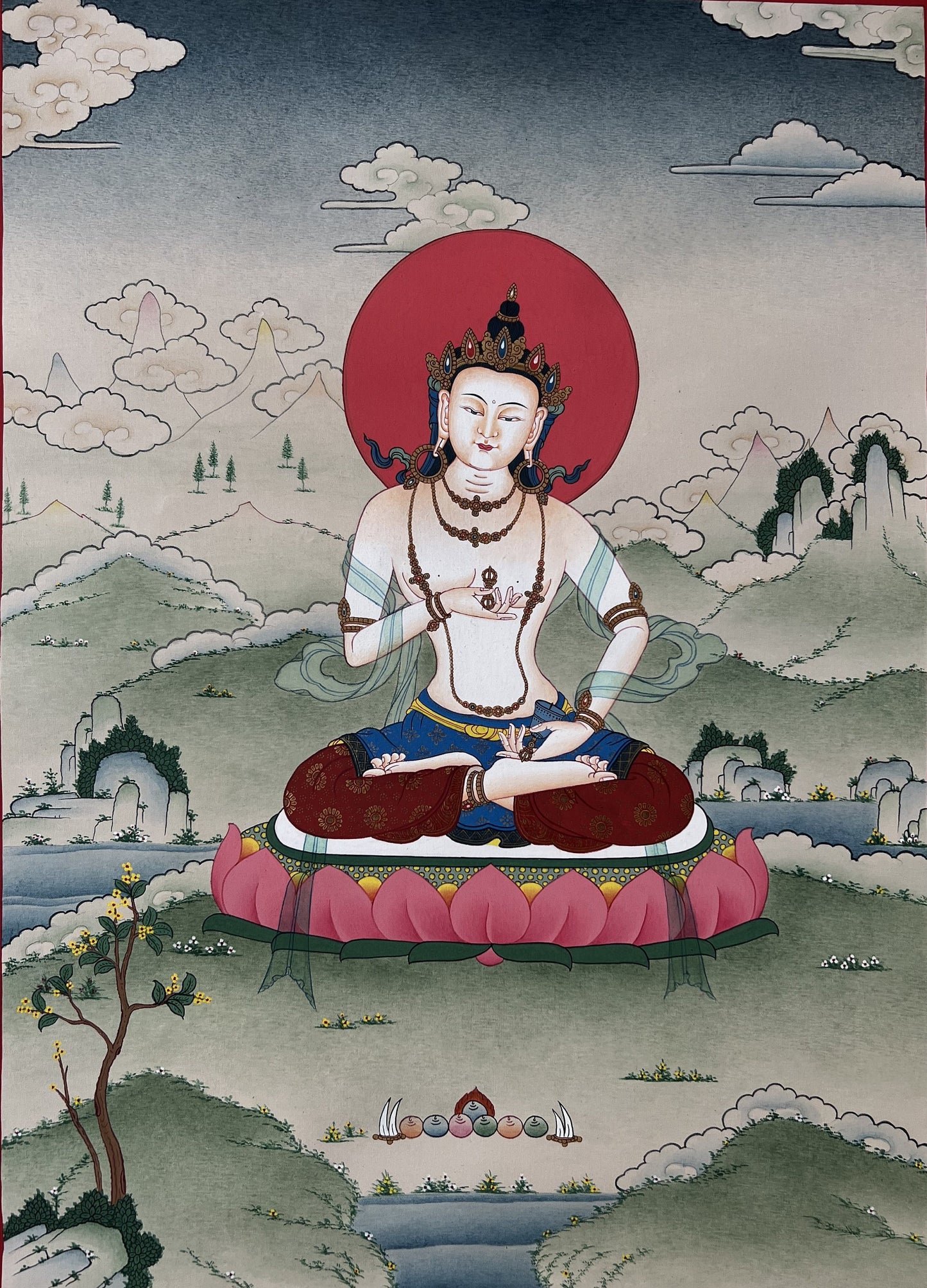 Original Hand-Painted Vajrasattva/Dorje Sempa Masterpiece Artist Signed Lama Blessed Karma Gadri Tibetan Meditation Thangka/ Thanka Painting