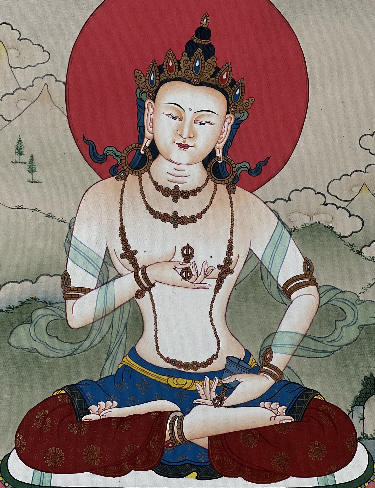 Original Hand-Painted Vajrasattva/Dorje Sempa Masterpiece Artist Signed Lama Blessed Karma Gadri Tibetan Meditation Thangka/ Thanka Painting