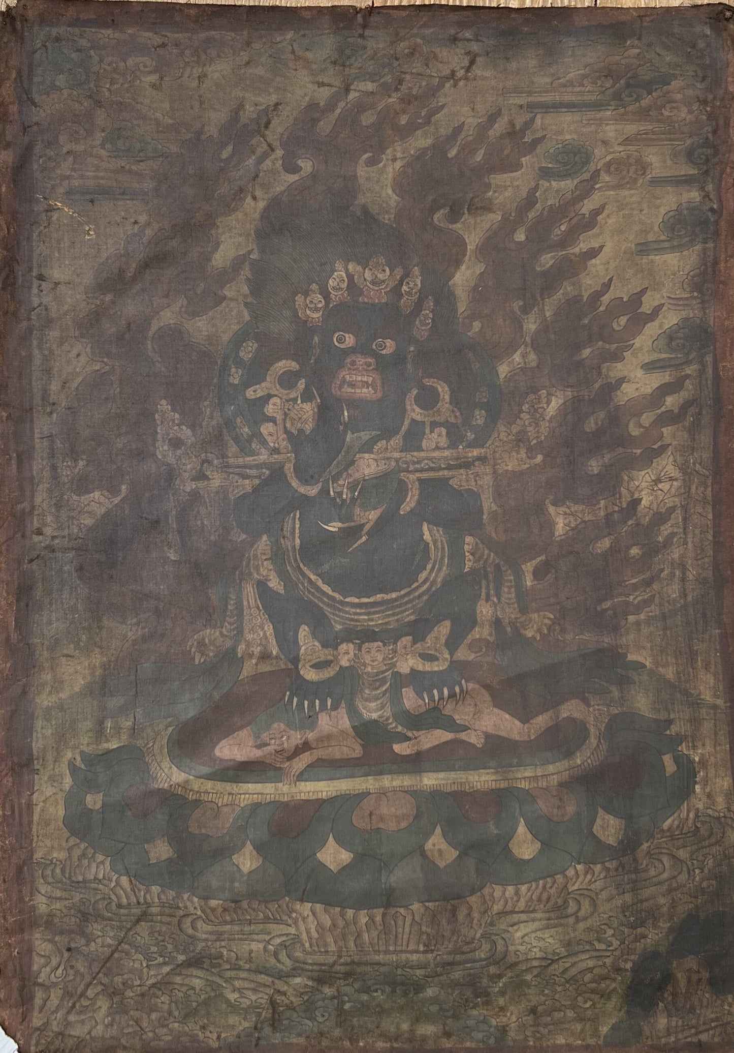 Black Mahakala/Mahankala Nepalese/ Tibetan Thangka Painting- Vintage from 19th. Century