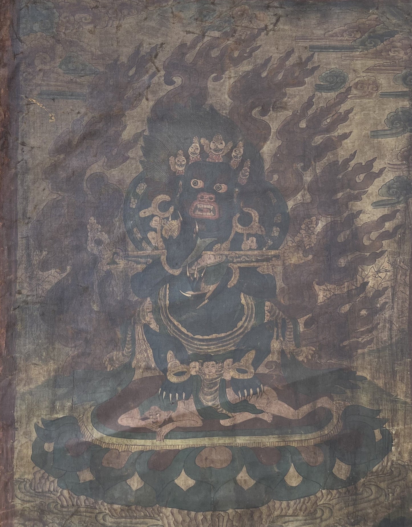 Black Mahakala/Mahankala Nepalese/ Tibetan Thangka Painting- Vintage from 19th. Century