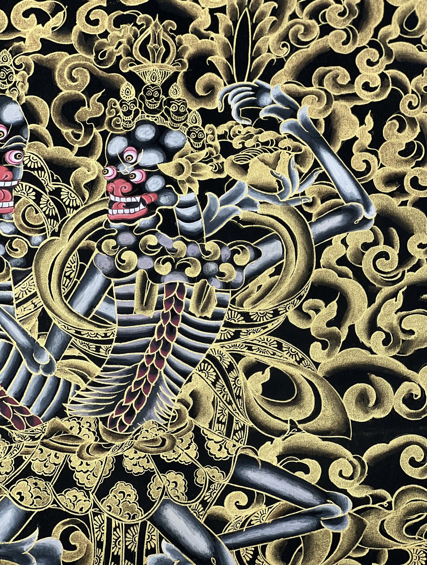 Original Hand-Painted Citipati Dancing Skeletons Happy Couple Tibetan Vajrayogini Tantra Thangka/Thanka Painting Black and Gold