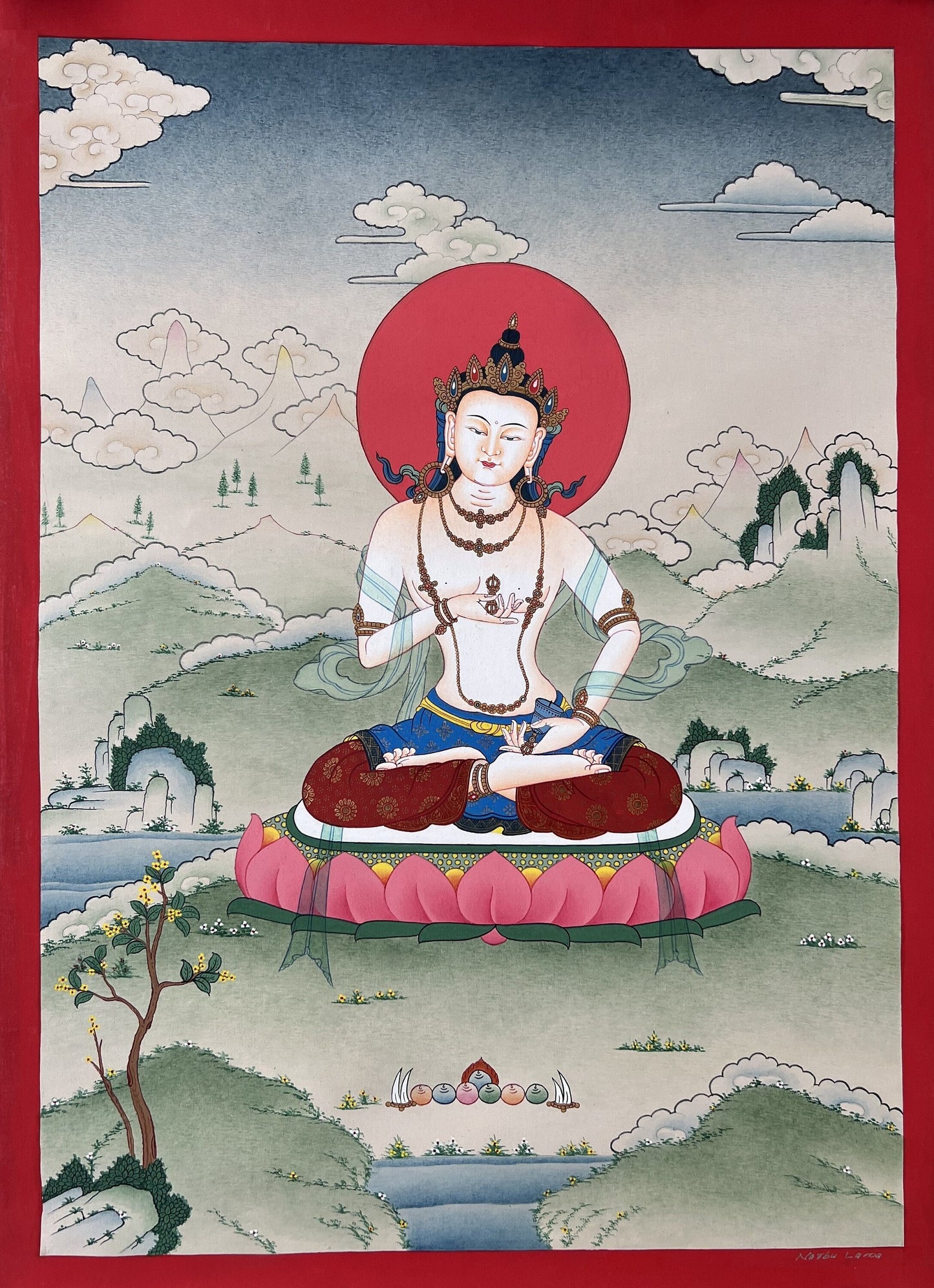 Original Hand-Painted Vajrasattva/Dorje Sempa Masterpiece Artist Signed Lama Blessed Karma Gadri Tibetan Meditation Thangka/ Thanka Painting