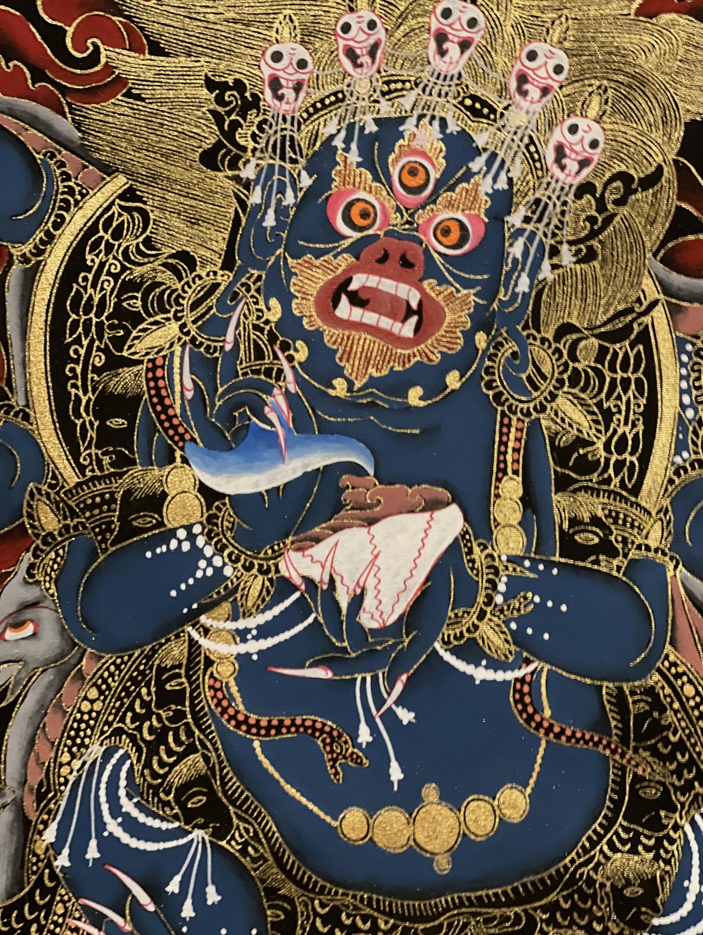 Original Hand Painted Masterpiece Six Armed Mahakala / Protector / Black-Cloaked Mahakala Tibetan Compassion Thangka / Thanka Painting