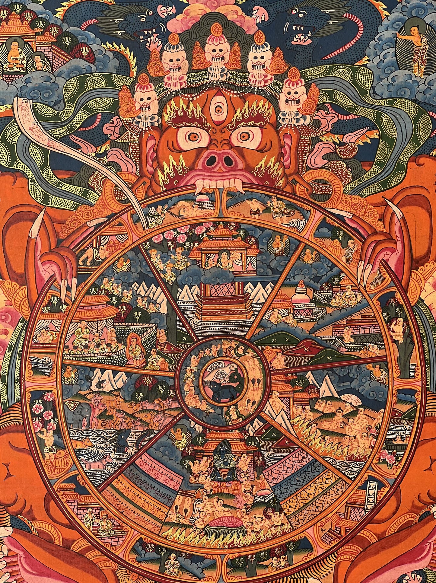 Original Hand Painted Samsara Wheel Of Life /Bhavacakra Mandala Masterpiece Tibetan Meditation compassion Thangka/ Thanka Painting