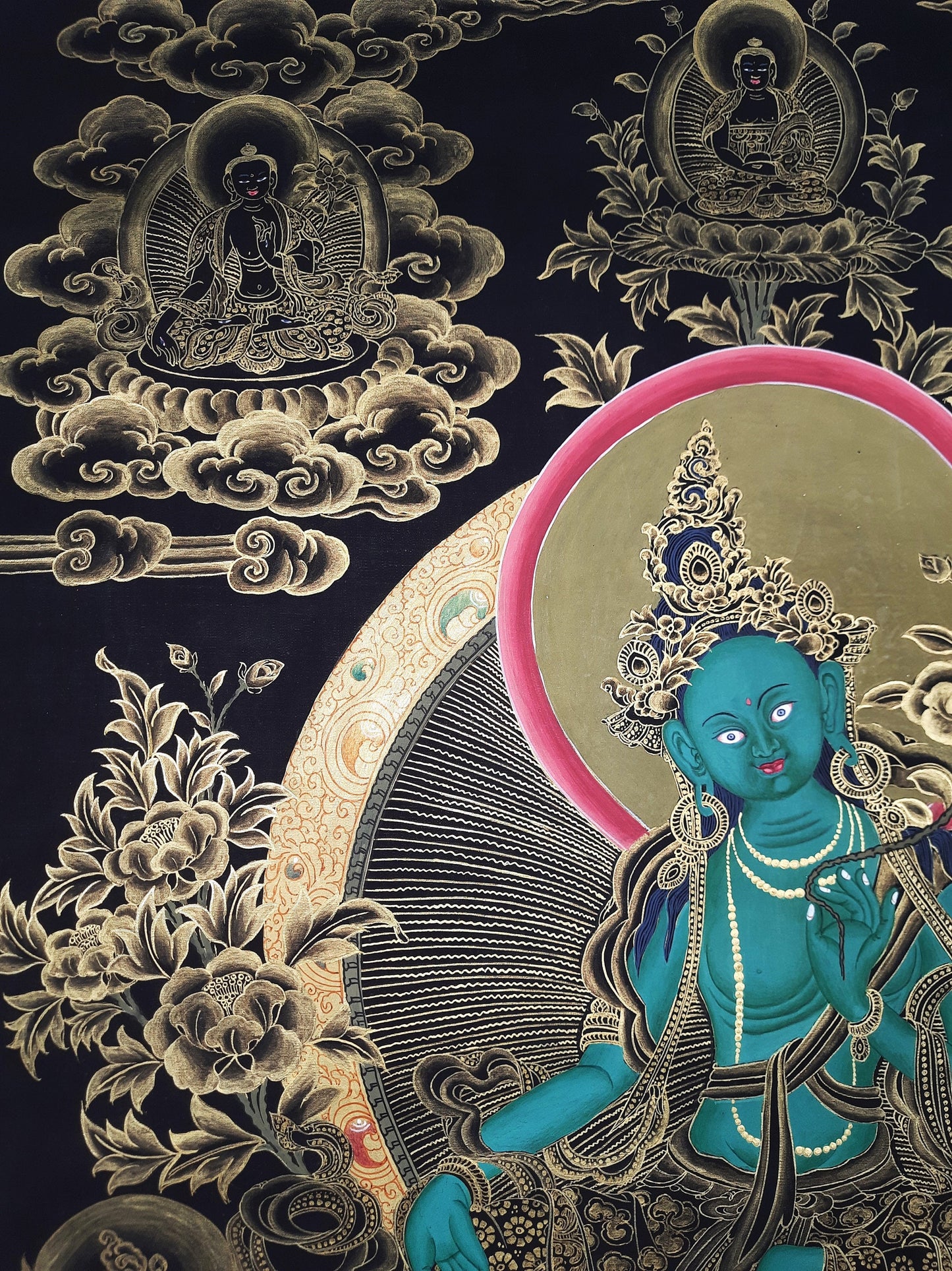 Hand-painted Original Green Tara Masterpiece 24K Gold Old Thangka  Wall Hanging  Meditation, Compassion Tibetan Thangka/thanka Painting