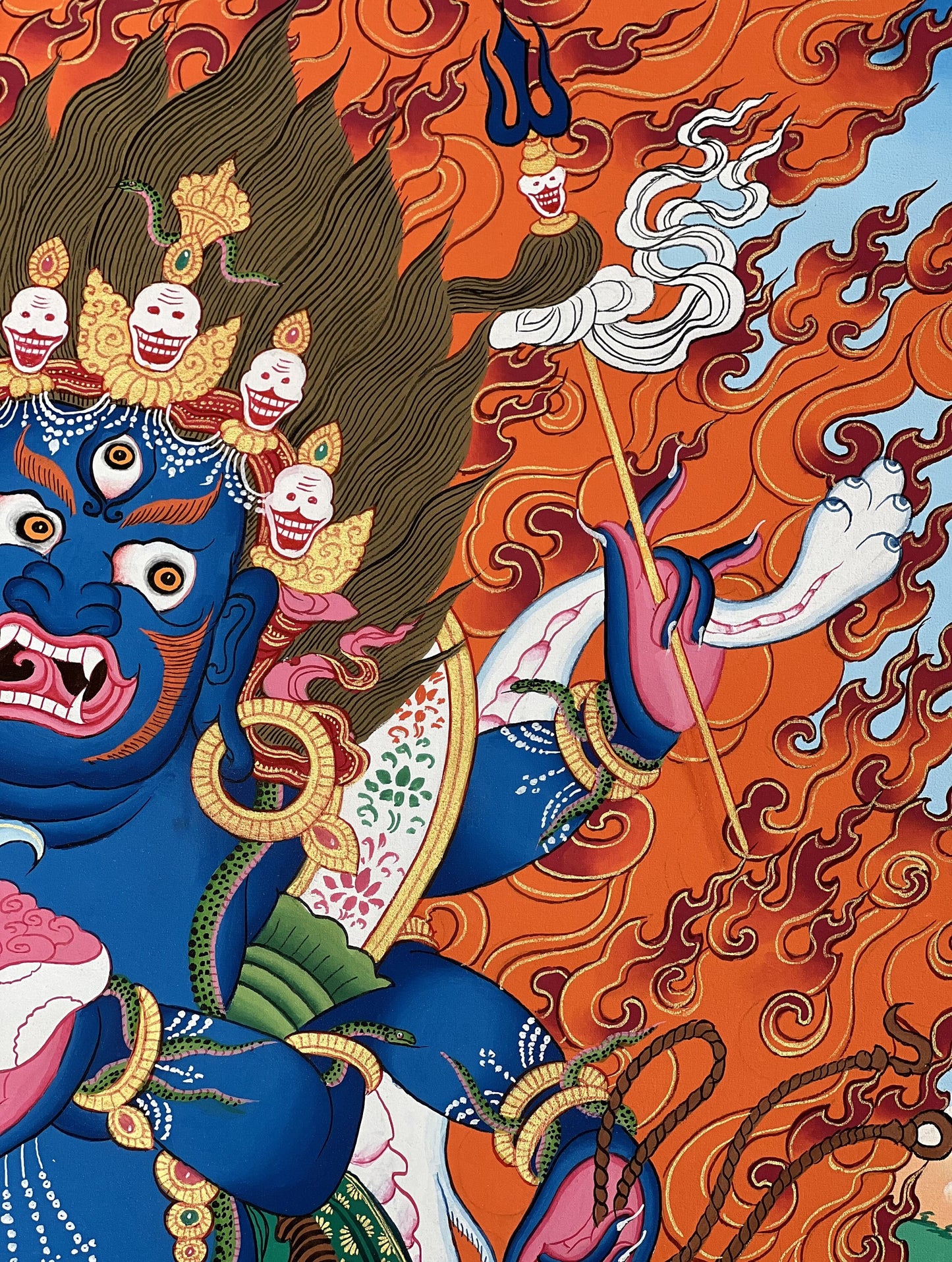 Original Hand Painted Six-Armed Mahakala Mahankala / Masterpiece Large Tibetan Compassion, Meditation Thangka / Thanka Painting From Nepal