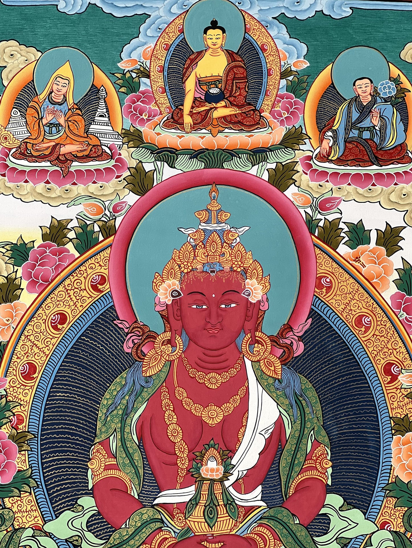 Original Hand Painted Aparmita BUDDHA AMITAYUS/Tsepame Masterpiece Tibetan Compassion Meditation Thangka/Thanka Painting From Nepal