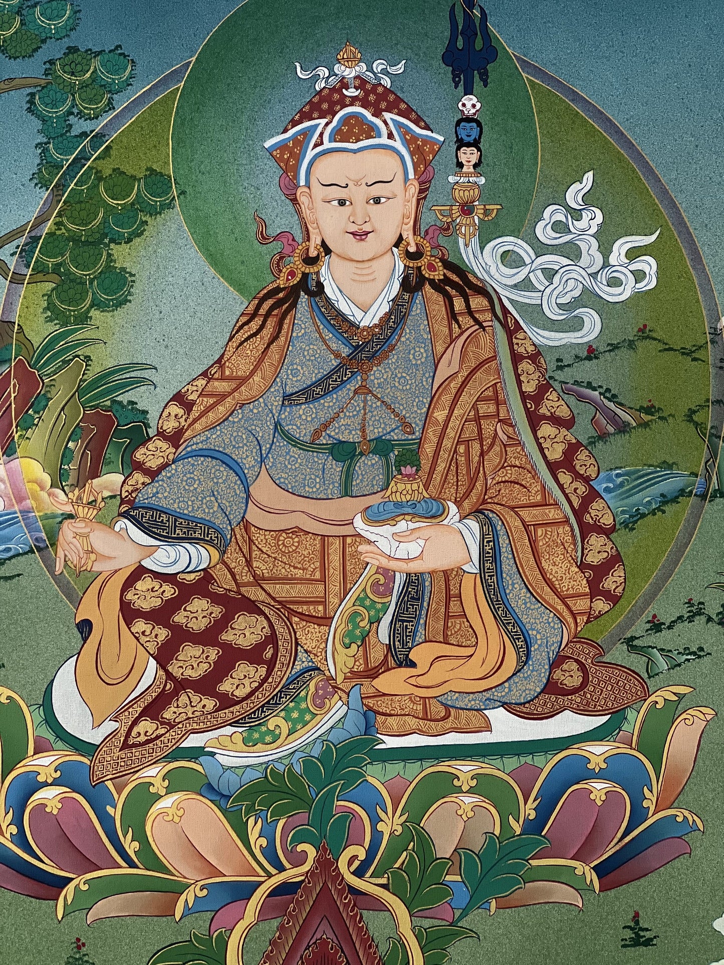 Original Hand-painted Guru Rinpoche/ PADMASAMBHAVA PRECIOUS MASTER  Masterpiece Tibetan Thangka Painting/Compassion Meditation Art