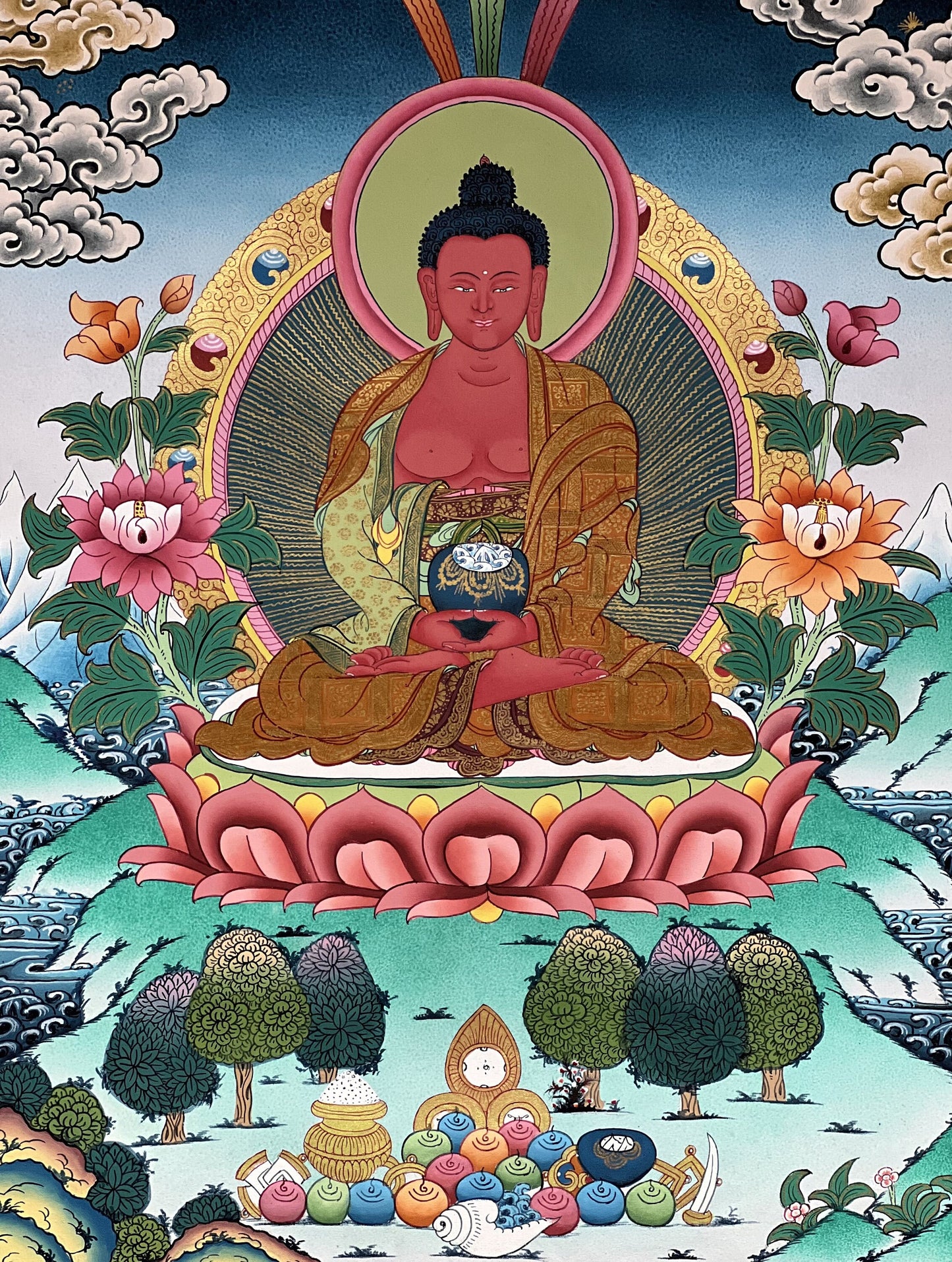 Original Hand Painted Amitabha Buddha High-Quality Masterpiece Tibetan Compassion / Meditation Thangka / Thanka Painting From Nepal