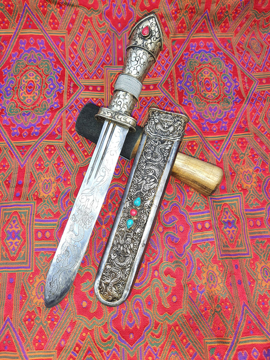 Exquisite Hand-Carved Tibetan Decor Paper Knife/ Ceremonial Blade Crafted in Nepal/ Souvenir of Tradition and Craftsmanship