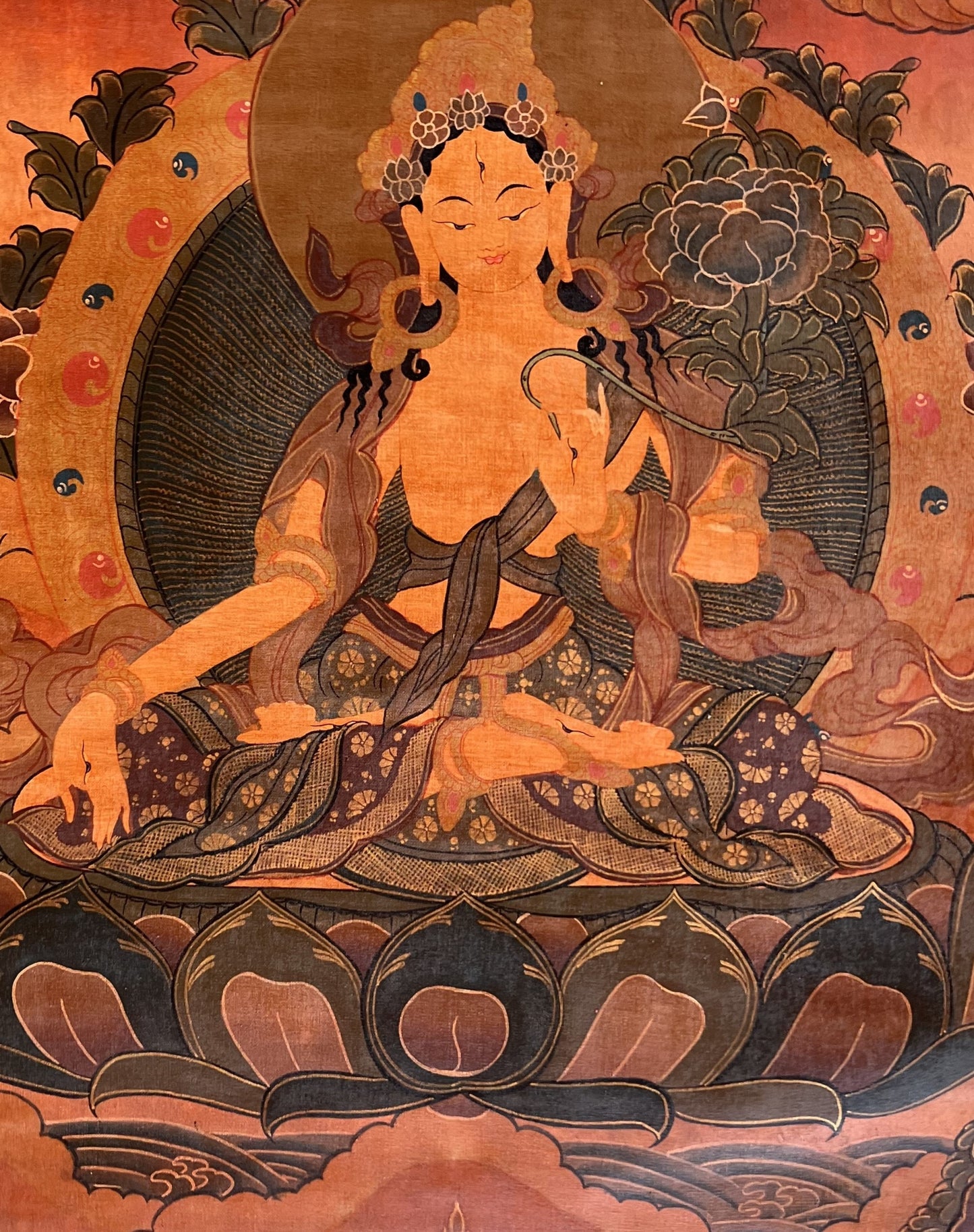 Original Hand-painted White Tara Mother Goddess OLD OIL VARNISHED Tibetan Thangka Painting/Compassion Meditation Art