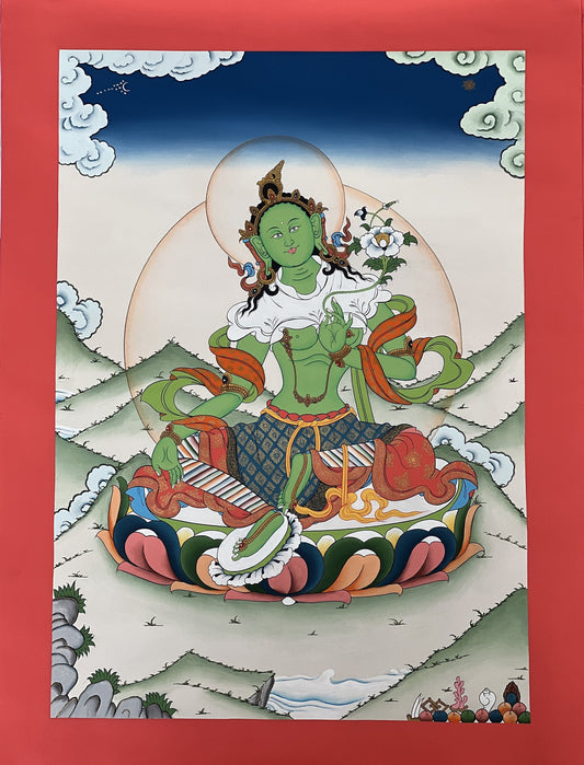 Green Tara 24k Gold Original Masterpiece Tibetan Thangka/Thanka Painting /Wall Hanging Compassion Meditation Art from Nepal