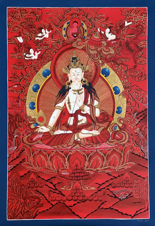 Ushnisha Sitatapatra/ Dukar/ Dhukar/ Lady of the White Umbrella Original Masterpiece Gold Tibetan Thangka Painting from Nepal