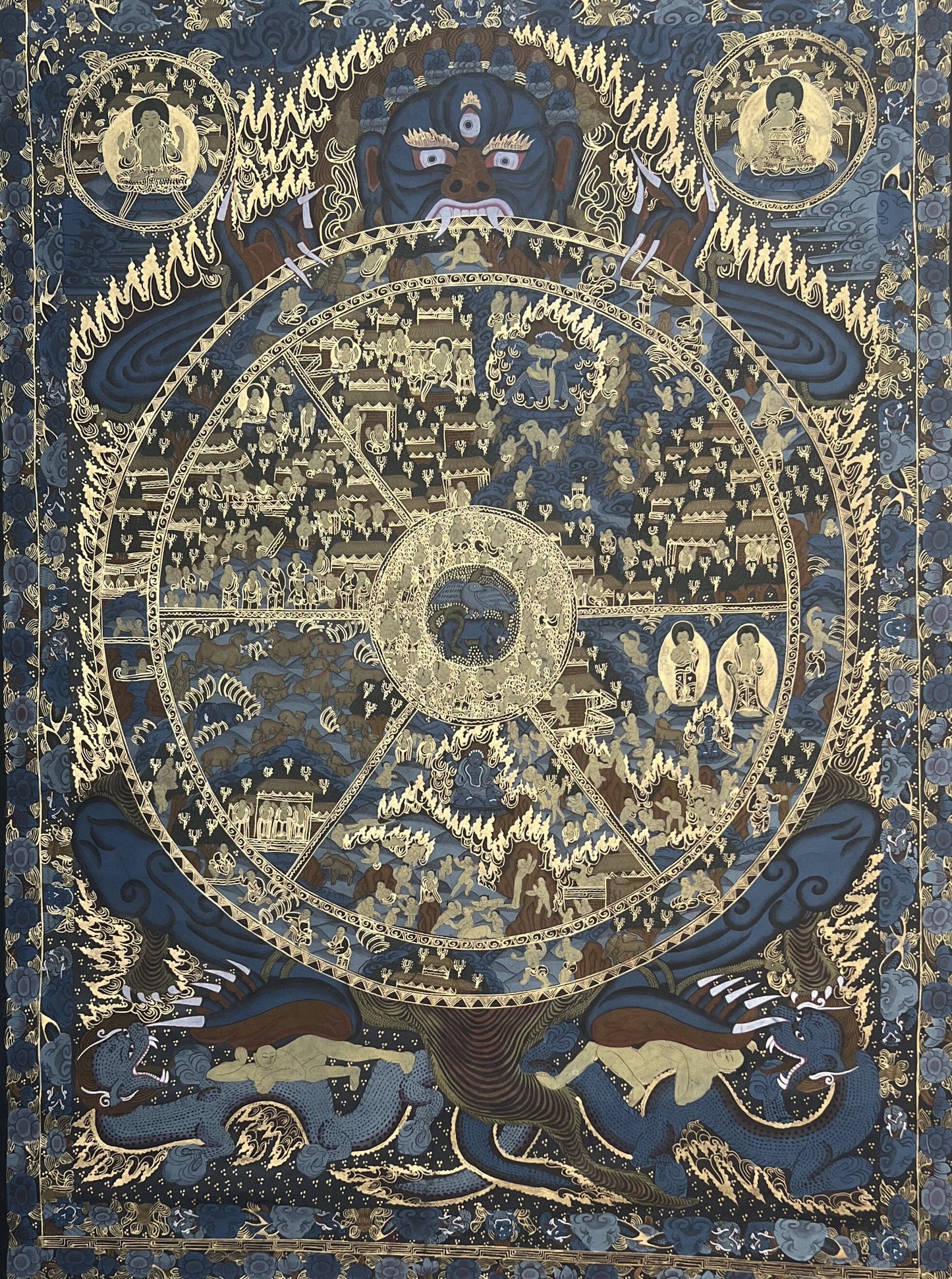 Samsara/ Wheel of Life / Bhavacakra Mandala Oil-Varnished Large Masterpiece Tibetan Thangka / Thangka Painting Meditation Art