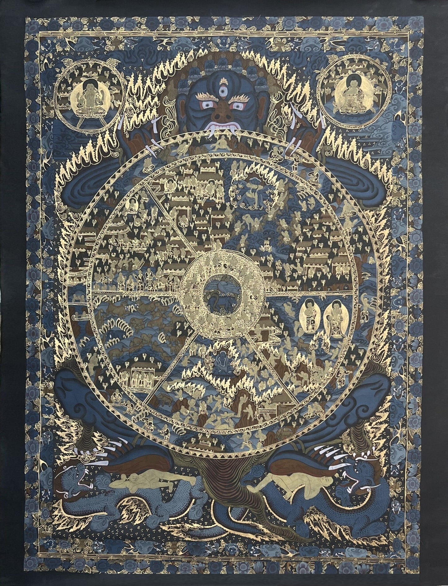 Samsara/ Wheel of Life / Bhavacakra Mandala Oil-Varnished Large Masterpiece Tibetan Thangka / Thangka Painting Meditation Art