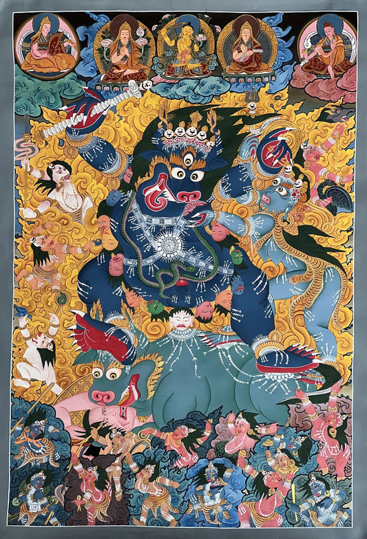 Exquisite Mastery Unveiled: Hand-Painted Original Gold Yamantaka Gelug Anuttarayoga Tantra Tibetan Thangka Painting–Elevate Your Meditation
