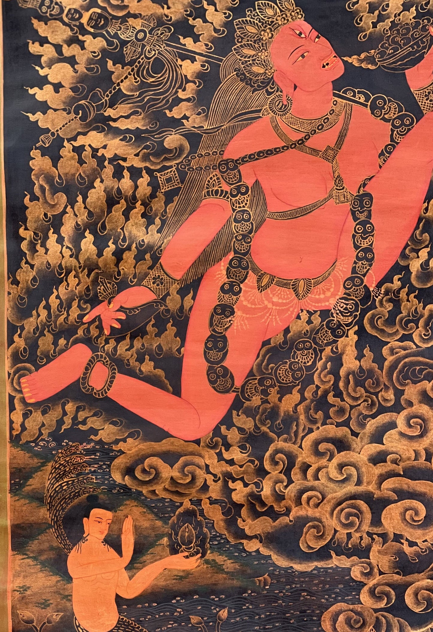 Original Hand-Painted Akash Yogini /Jogini Oil-Varnished Tibetan Compassion Mediation Thangka / Thanka Painting Tantra Art From Nepal
