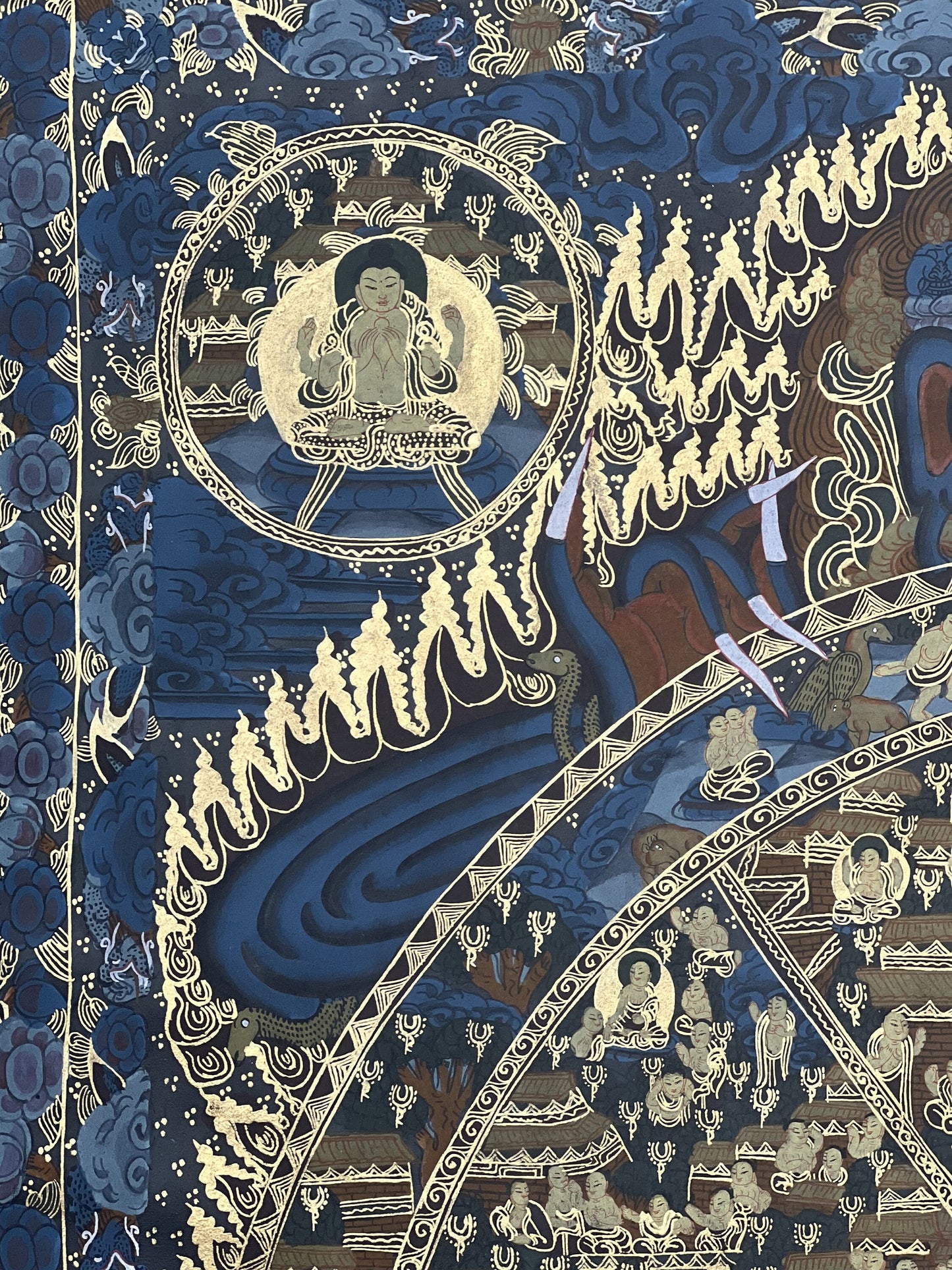 Samsara/ Wheel of Life / Bhavacakra Mandala Oil-Varnished Large Masterpiece Tibetan Thangka / Thangka Painting Meditation Art