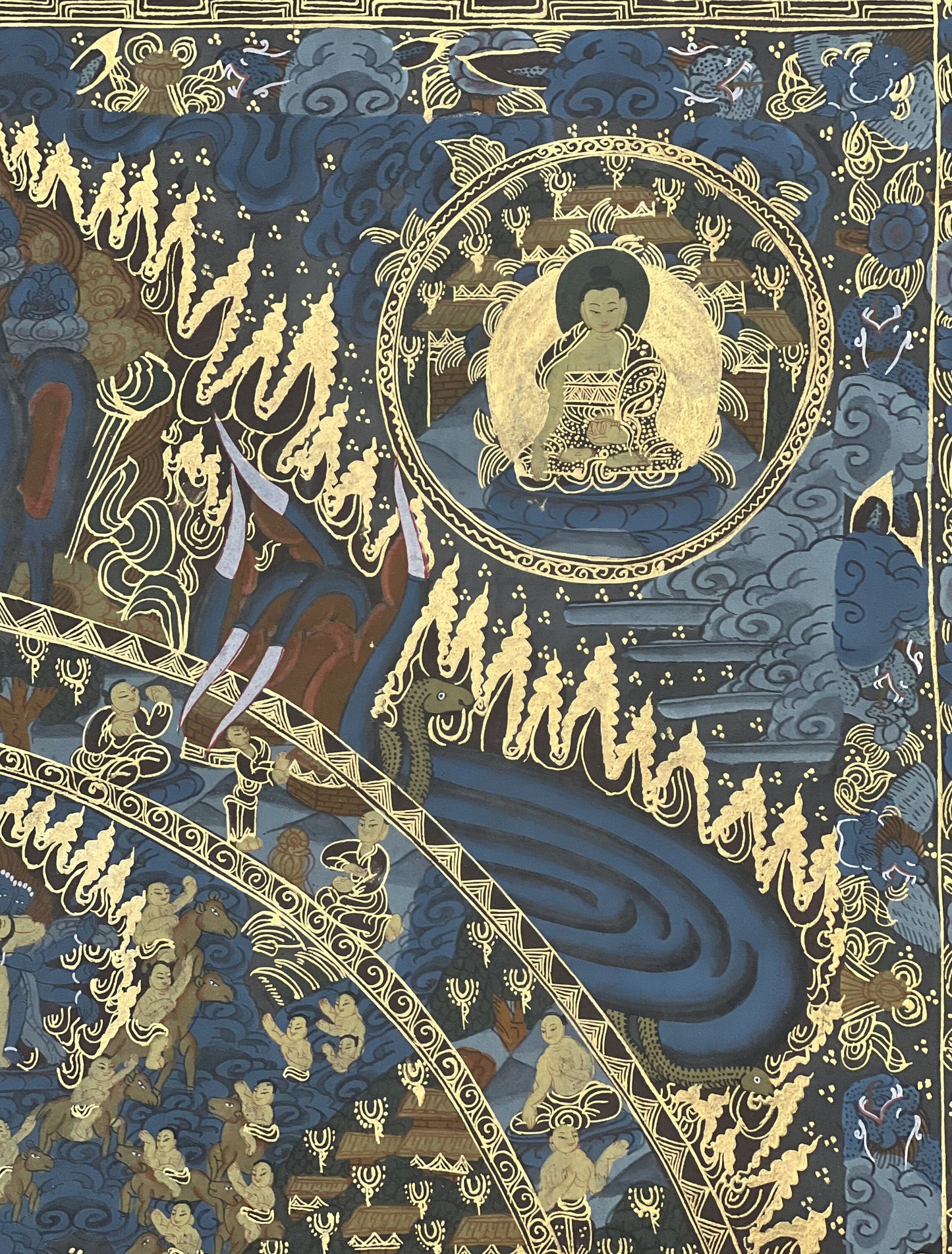Samsara/ Wheel of Life / Bhavacakra Mandala Oil-Varnished Large Masterpiece Tibetan Thangka / Thangka Painting Meditation Art