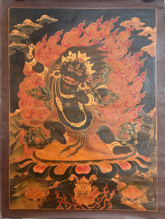Vajrapani High-Quality Masterpiece Oil-Varnished Old Tibetan Thangka Painting / Compassion Meditation Art From Nepal