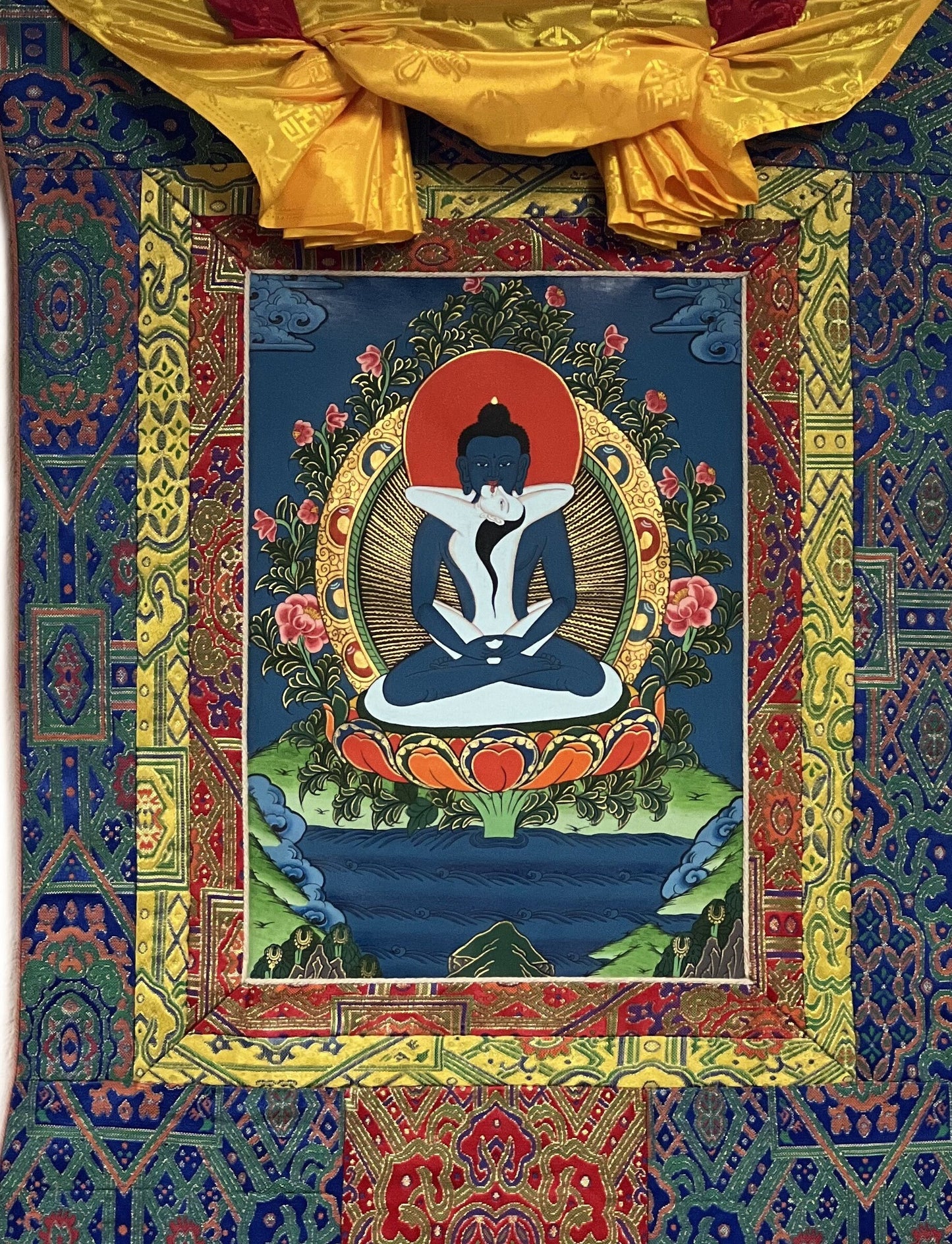 Original Hand Painted Buddha Shakti / Samantabhadra / Yab-Yum Tibetan Compassion Meditation Thangka / Thanka Painting Premium Silk Framed