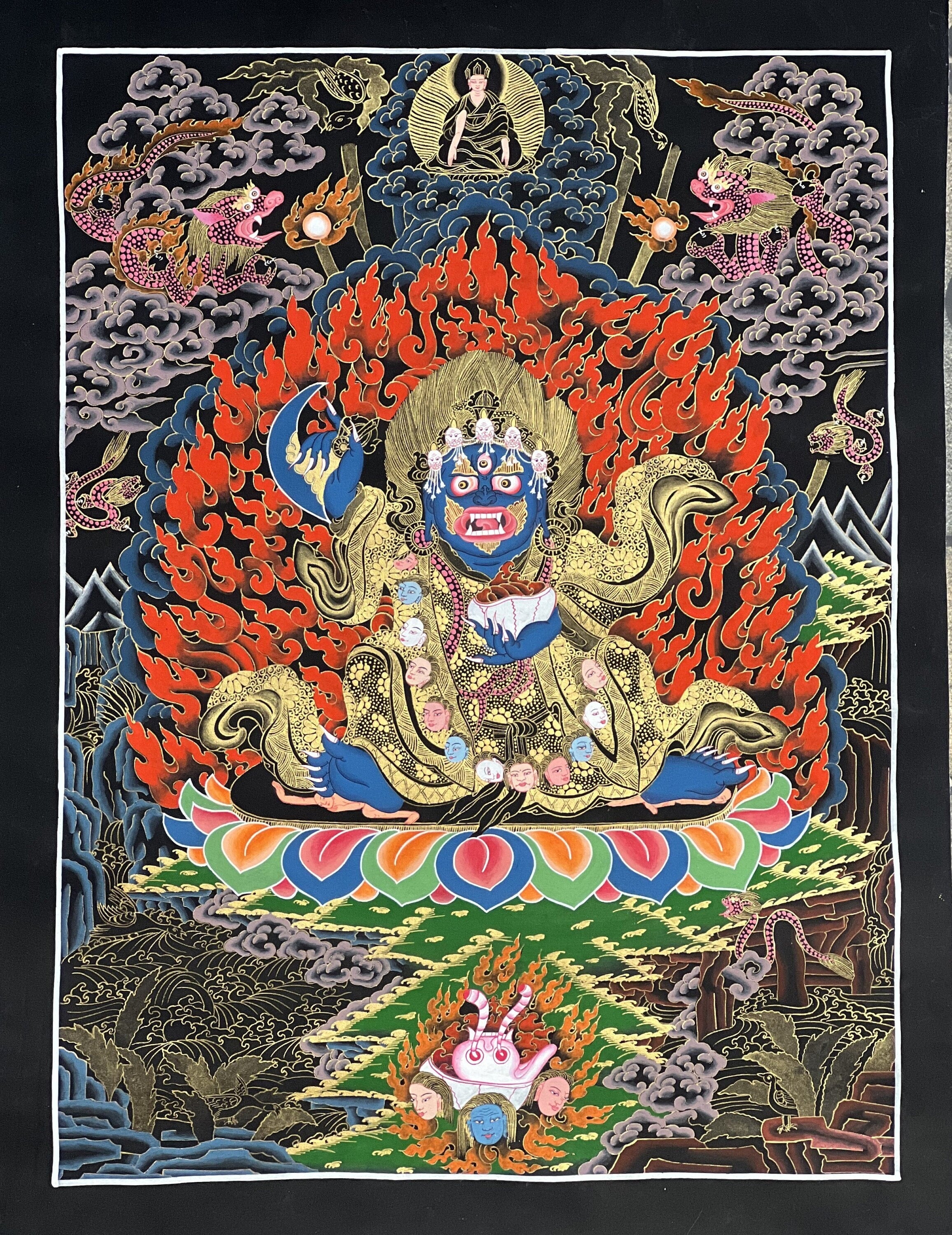 Original Hand Painted Masterpiece Two Armed Mahakala / Protector / Bla ...