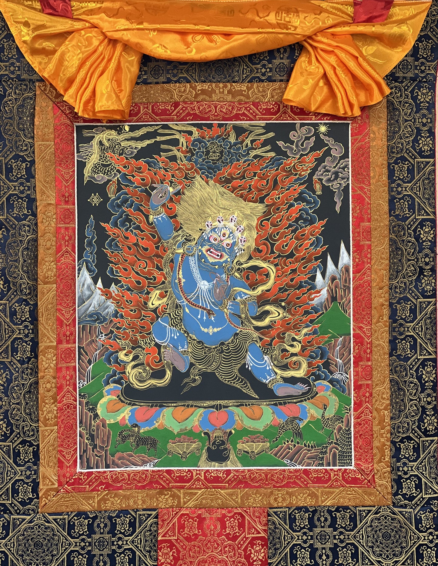 Original Hand Painted Master Quality VAJRAPANI/ Chana Dorji Protector Diety Tibetan Thangka / Thanka Painting with Premium Silk Brocade