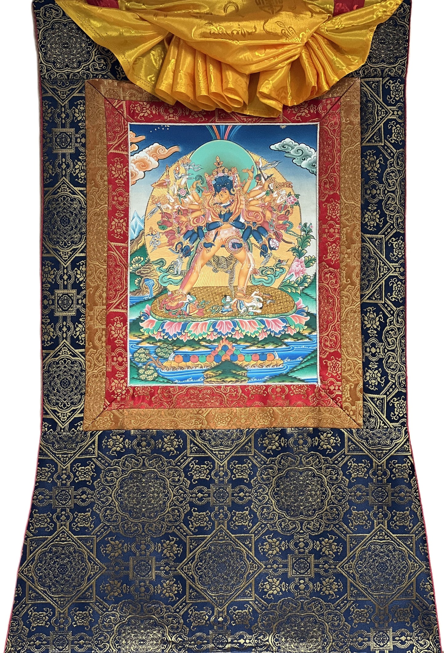 Buddha Kalachakra with Kalacakri/Visvamata Original Masterpiece Tibetan Thangka Painting/Tantra Art with High-Quality Silk Brocade