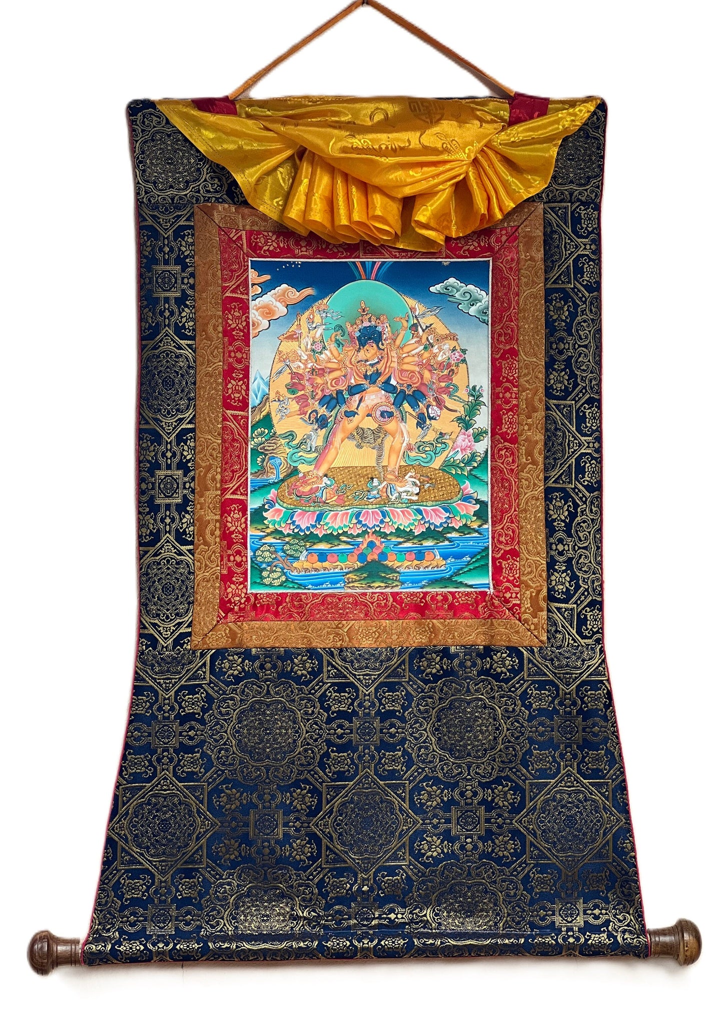 Buddha Kalachakra with Kalacakri/Visvamata Original Masterpiece Tibetan Thangka Painting/Tantra Art with High-Quality Silk Brocade