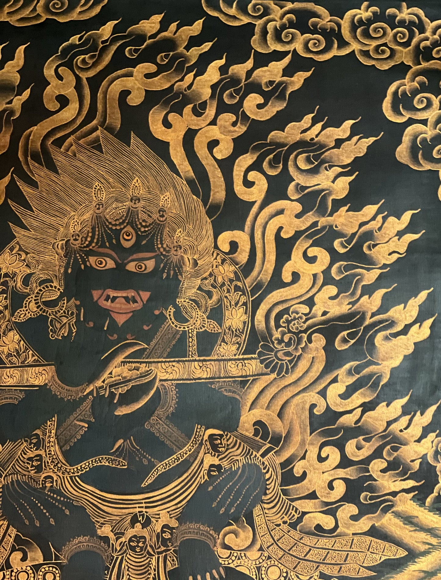 2 Armed Black Mahakala/Mahankala Old  Oil-Varnished Old Tibetan Thangka Painting