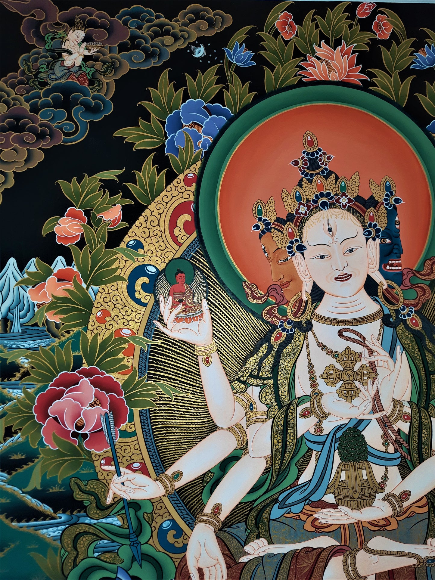NAMGYALMA – THE CROWNED MOTHER BUDDHA | Hand-Painted Tibetan Thangka